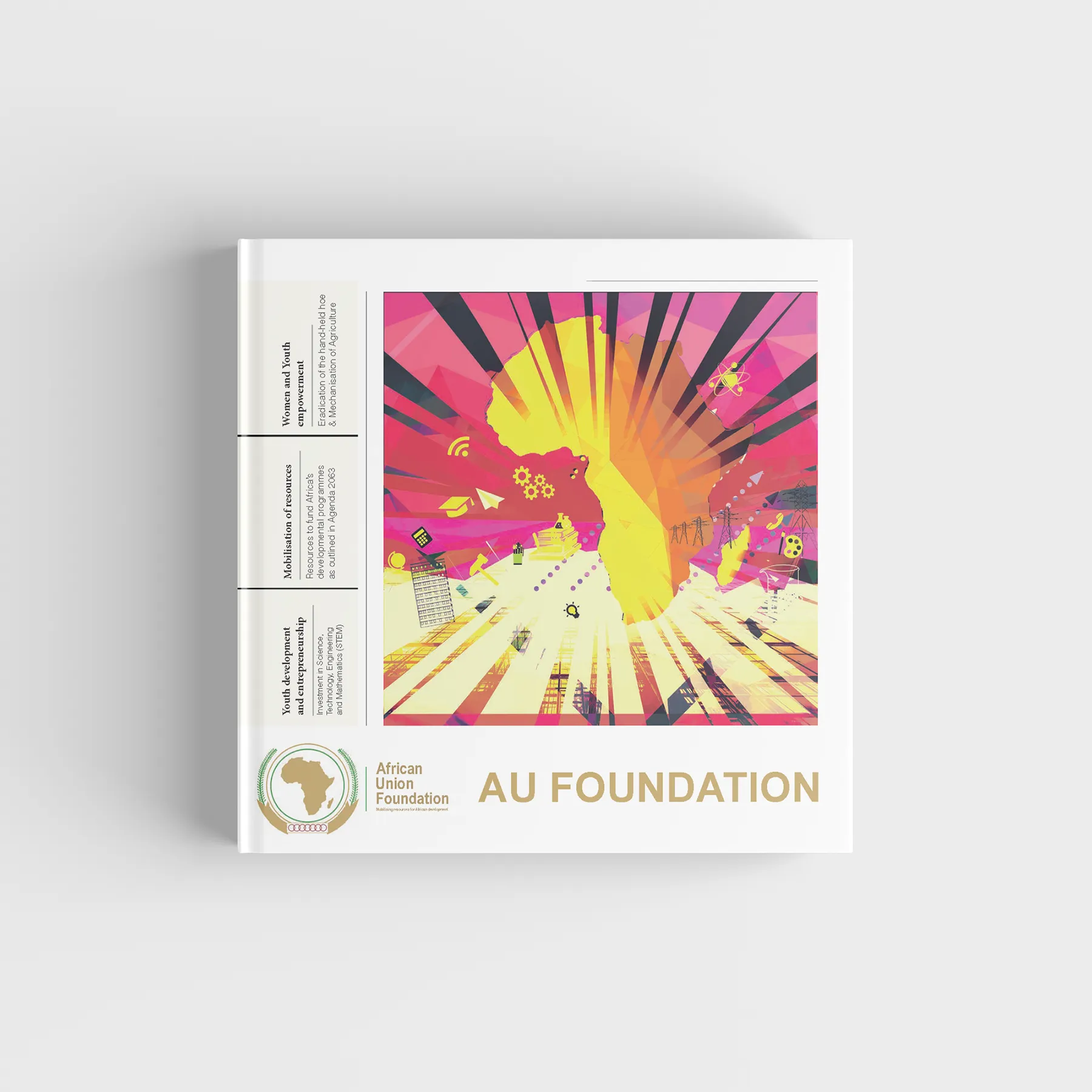English cover mockups for the African Union Foundation annual report